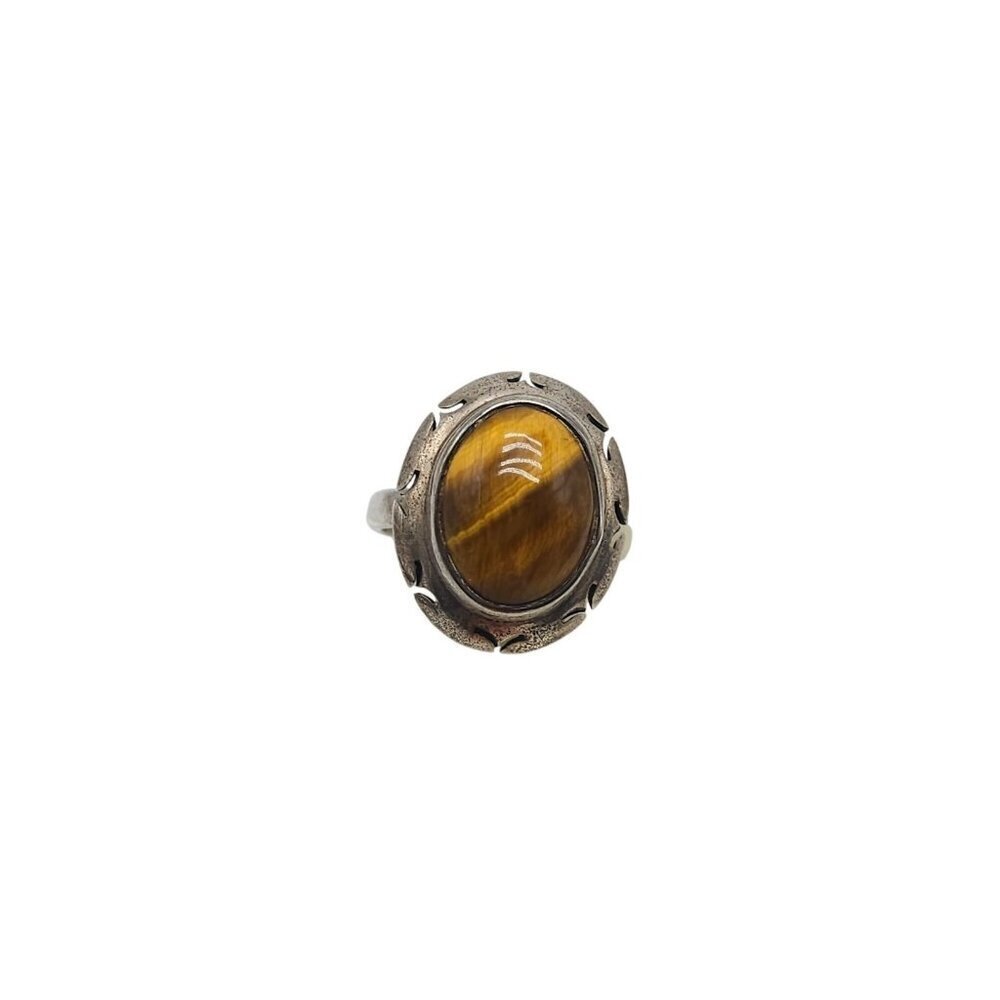 Vintage Sterling Silver Taxco Tigers Eye Ring Size 8 With Intricate Design